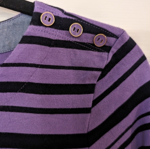 TALBOTS Striped Button Shoulder Long Sleeve Tee - Picture 2 of 6